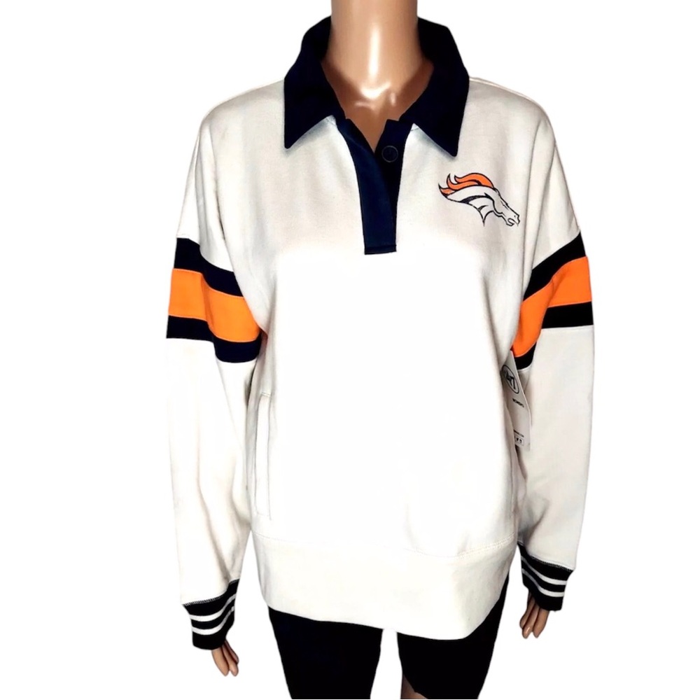 Denver Broncos Womens Sweatshirt Size Small Collar Front Pockets Fleece Lined